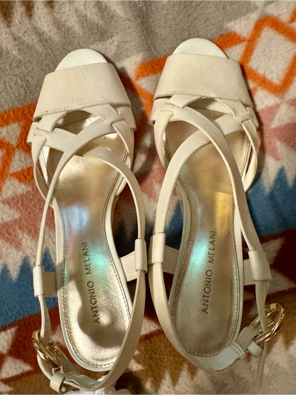 ANTONIO MELANI Ivory Daphne Strappy Block Heel Sandals